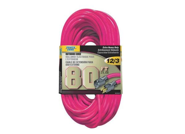 Power Zone ORN513833 Outdoor Extension Cord, 80&#039;, Neon Pink