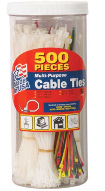 GB Electrical 50398 Multi-Purpose Cable Ties, Assorted, 500-Piece