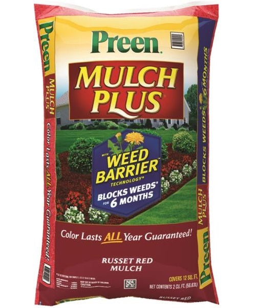 Preen 95456134 Mulch Plus Weed Barrier, Russet Red, 2 Cu. Ft.