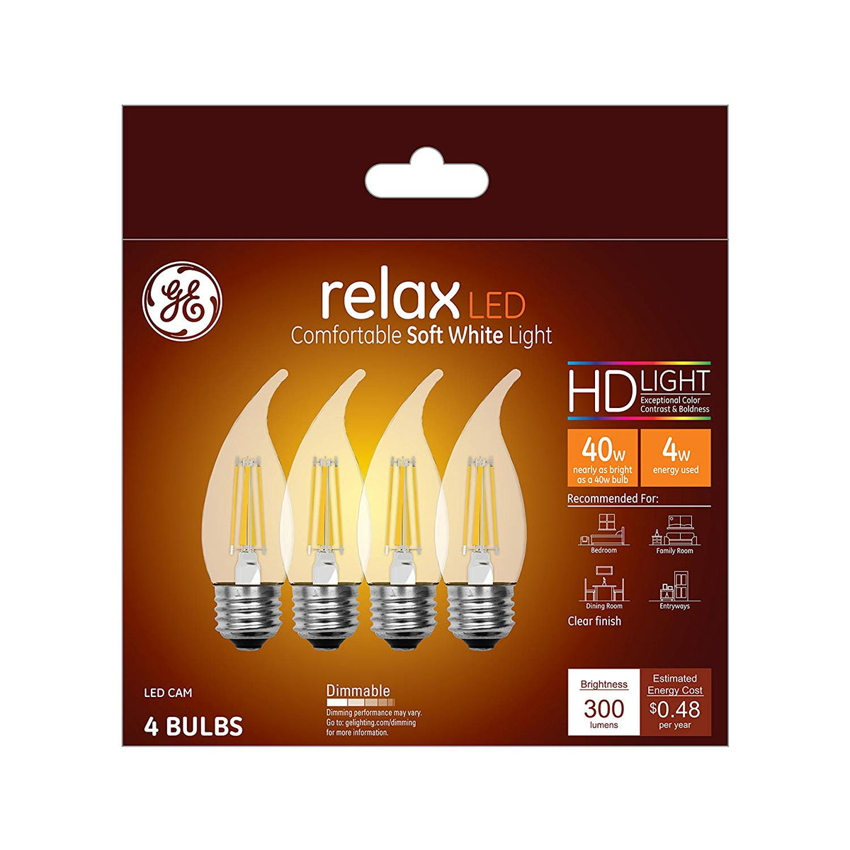 GE 45660 Relax HD LED Bulbs, 4 Watt